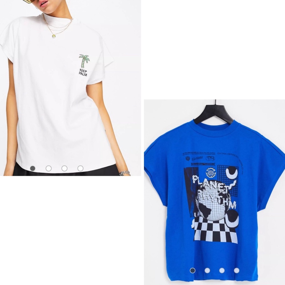 NOISY MAY Short Sleeve T-shirt - Set of 2 (White, Blue) - Size Small